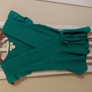 Monteau medium green flutter sleeve faux wrap top